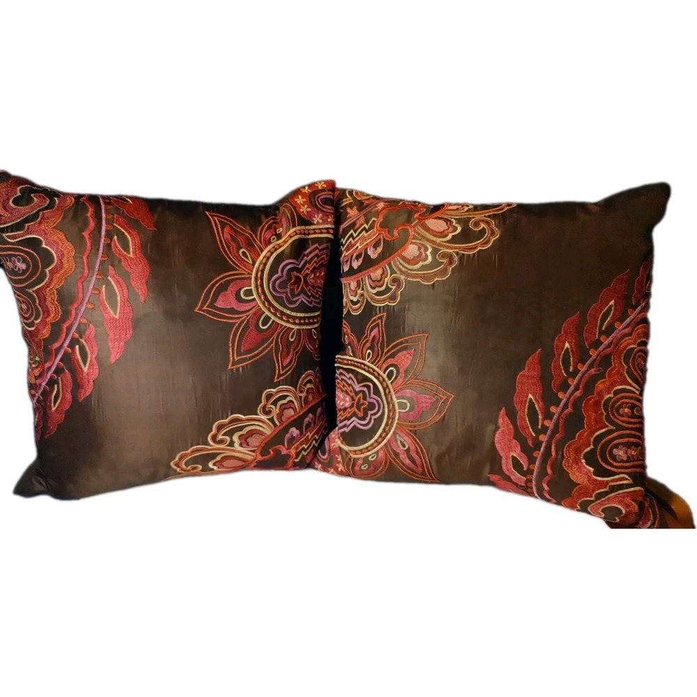 Keeco Feather Throw Pillows Intricate Detailed Machine Embroidery Lot of Two SEE